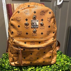 MCM Cognac Backpack with Gold Accents